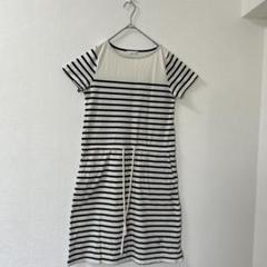 セブンデイズサンデイ 半袖ボーダー ひざ丈ワンピース　綿混　モノトーン