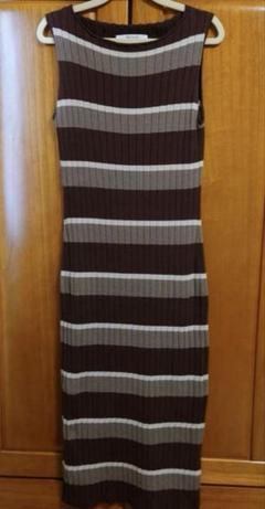 Cotton Striped Ribbed knit Dress Brown S