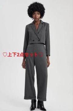◆新品♡2点セット◆ピンストライプ　スーツ　ショート丈ジャケット　ワイドパンツのサムネイル