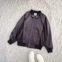 メンズ　ブルゾン　フルジップ L レトロ　古着　ネイビー