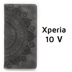 Xperia 10Ⅴ 手帳 グレー スウェード調 エンボス