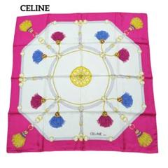 【極美品】CELINE スカーフ 67×67cm シルク ピンク タッセル 極美品】CELINE スカーフ 67×67cm シルク ピンク タッセル