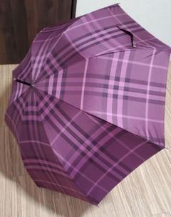 BURBERRY 紫 チェック柄ハンドルレザータイプ 長傘 美品】BURBERRY バーバリー 長傘 雨傘 アンブレラ ノバチェック