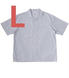 Stripe Open Collar Short Sleeve Shirt L