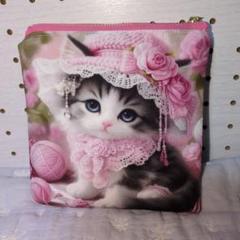 激レアねこパネル生地　ハンドメイド　ミニバック　ポーチ 激レアねこパネル生地 ハンドメイド （激レアねこパネル生地