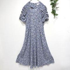 ロングワンピース　花柄　 半袖　Aライン　フロントスリット　甘めカジュアル　薄手