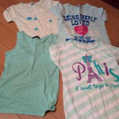 水色 ドット柄 タンクトップ & ストライプ Tシャツ セット 140センチ
