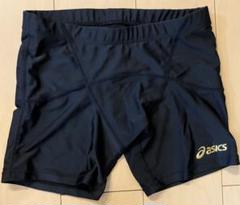 asics ブラック スパッツ ゴールドロゴ