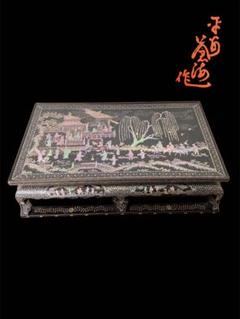 値下！時代 総螺鈿細工 人物 長方平卓 花台 飾台 香炉台 木製 漆芸 中国古玩