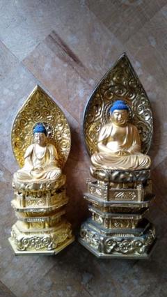 春山作　木彫　釈迦如来観音立像　置物　一刀彫　仏像彫刻　〈検 八木春山　栴檀社 春山作 木彫 釈迦如来観音立像 置物 一刀彫 仏像彫刻 〈検 八木