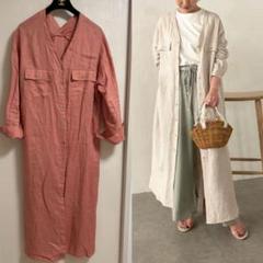 ほぼ未使用　Jena リネン　Vネックロングワンピース　ピンク