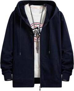 ❣️裏起毛❣️パーカー メンズ 長袖 ジップアップ 無地 ネイビー Mサイズ