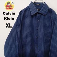 USA古着 CalvinKlein　長袖ボタンシャツXL　ネイビーブルーチェック