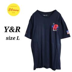 USA古着 YR ショートスリーブ 半袖Tシャツ 両面プリント 紺 メンズL
