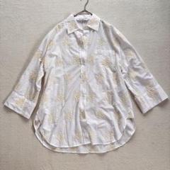【美品】ZARA オーバーシャツ 刺繍 七分袖 羽織 ホワイト クリーム L