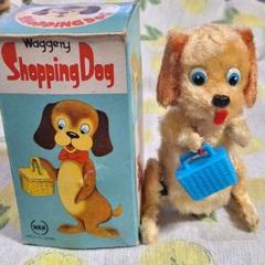 昭和レトロ ブリキ ゼンマイ おもちゃ犬 Waggy Shopping Dog