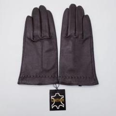 新品タグ付き ラムレザーグローブ 羊革本革手袋 ダークブラウン ピンタック 茶色
