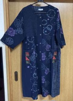 綿ワンピース　藍染絣風　和木綿　綿100% 日本製