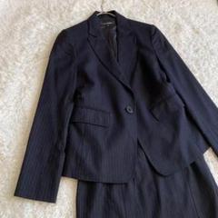 【未使用級】ロートレアモン　カシミヤ混　ストライプ　スカートスーツ　濃紺　L ロートレアモン カシミヤ混 上品 オフィス スリット ストライプ