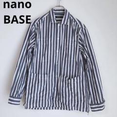 ナノユニバース　メンズシャツ　ストライプ　ポケット　トップス　綿　ブルー　S