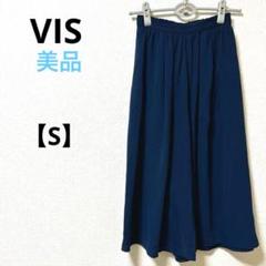 VIS【S】ガウチョパンツ　ネイビー　ウエストゴム　ポケット　ゆったり　とろみ