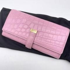 未使用✨ マットクロコダイル　ピンク　長財布　大容量　ポケット多数　レディース