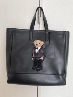 【美品】ラルフローレンパープルレーベル トートバッグ 2way 刺繍 金具 黒 美品】ラルフローレンパープルレーベル トートバッグ 2way 刺繍