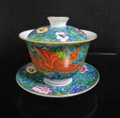 中国茶器 景徳鎮 九龍馬蹄三才蓋碗 茶杯 新品未使用