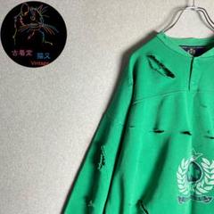 ✮スウェット　ボロ　一点物　ユーロ古着　アイルランド製　ハーフボタン　2XL✮
