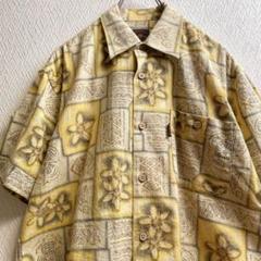 古着 レトロ シャツ 柄シャツ 総柄 アロハ デザインシャツ イエロー 半袖