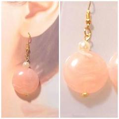014 ☆ピンクボールピアス ホワイトパール☆