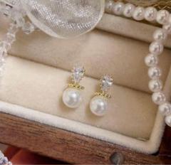 S925 パールピアス　ダイア　金属アレルギー対応　小ぶり　結婚式　18K 式典