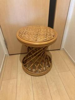 ヴィンテージ 螺旋状ラタンスツール 籐 ラウンド 丸椅子 レトロ