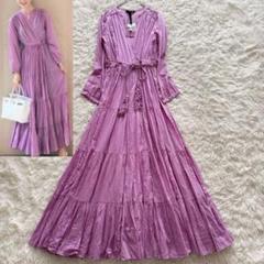 【ヴェルニカ】ロングワンピース　タグ付 ピンク　ティアード　ベルト カシュクールのサムネイル