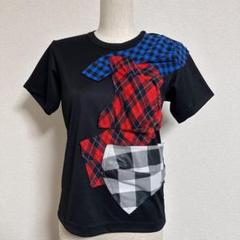 美品 コムデギャルソン チェック柄パッチワーク アシメTシャツ (ブラック/S) 美品 コムデギャルソン チェック柄パッチワーク アシメTシャツ