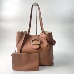 トッズ TOD's 2way Tリング レザー トートバッグ ポーチ付き
