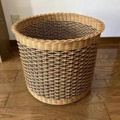大型　鉢カバー　バスケット　かご　 ハンドメイド　皮籐入りかけ編み　中古