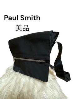 美品 ポールスミス メッセンジャーバッグ ショルダーバッグ ナイロン レザー 黒