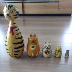 猫とねずみの木製マトリョーシカ 5個セット