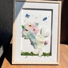 ウサギと花束の立体アート シーグラスアート 花束 - メルカリ