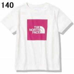 ザノースフェイス カラードクエアロゴ 半袖Tシャツ 140cm ホワイトxピンク