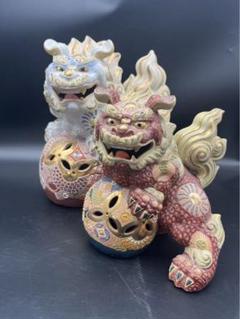 【九谷焼】球獅子 縁起物　魔除け獅子 2体セット Yahoo!オークション -「九谷焼 玉獅子」(九谷) (日本の陶磁)の
