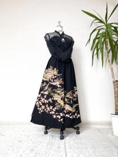 黒留袖 リメイクボレロ付きロングドレス　鶴と花柄 黒留袖 リメイクボレロ付きロングドレス 鶴と花柄 - メルカリ