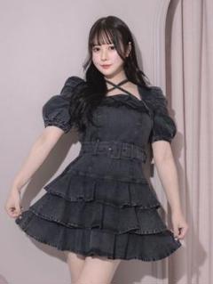 pium ピウム ティアードフリルミニワンピース　ブラック pium ピウム ティアードフリルミニワンピース ブラック デニム