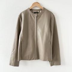 【大きいサイズ✨】23区　レザージャケット　ノーカラー　羊革　ブラウン　42XL ラムレザー ノーカラージャケット / 23区 | ファッション通販