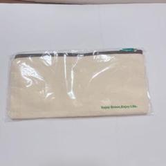 筆箱 ペンケース シンプル 白 緑 スリム 小型 コットン アイボリー