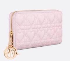 Dior カナージュ ロータスウォレット コンパクトウォレット くすみピンク 美品 LADY DIOR ロータスウォレット カナージュ パテントカーフ