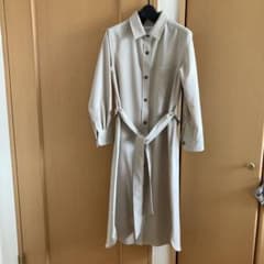 ソージュ ベージュ シャツワンピース 長袖 ウエストリボン付き