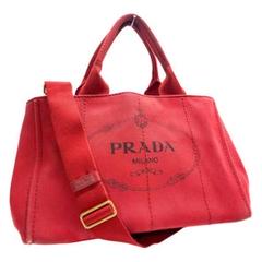 PRADA カナパ キャンバストートバッグ レッド ショルダーストラップ付き PRADA カナパ キャンバストートバッグ レッド ショルダー