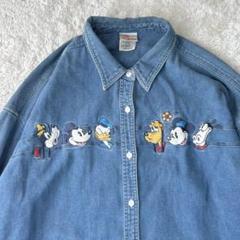 90's Disney Store ミッキー刺繍デニムシャツ XXL - メルカリ